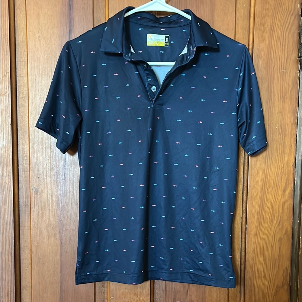 Boys Navy Polo Shirt with Pattern